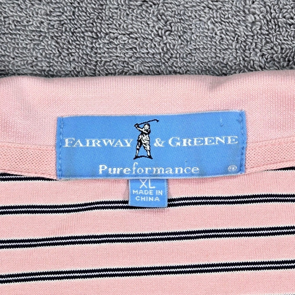 Fairway & Greene Polo Shirt Mens XL Pink Striped Excellent Kinloch Golf Top - Picture 5 of 13